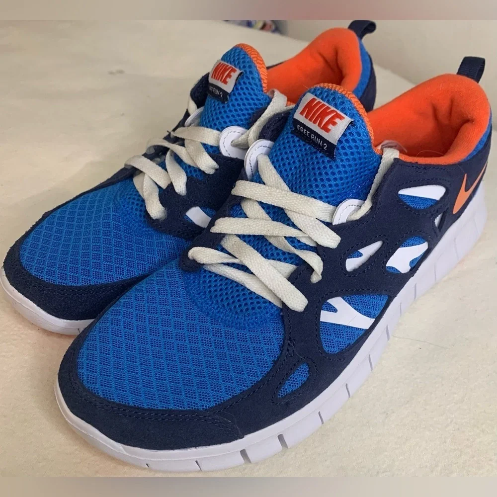 Nike Youth Free Run 2 GS Size 7Y Running Shoes Blue Orange White DD0163-403
